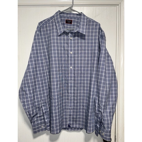 Untuckit Mens Button Shirt Blue Check 3XL Nylon Blend Long Sleeve Collar - Picture 1 of 4